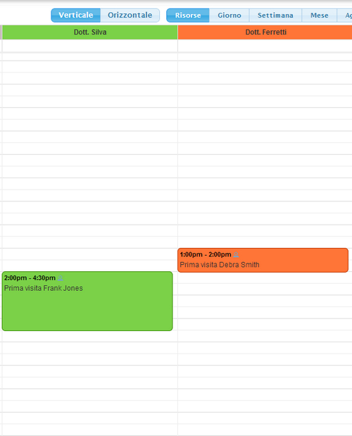 vista per risorse combinata per mostrare appuntamenti di più dottori in una sola schermata