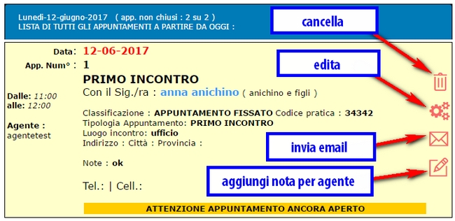 funzione icone appuntamento