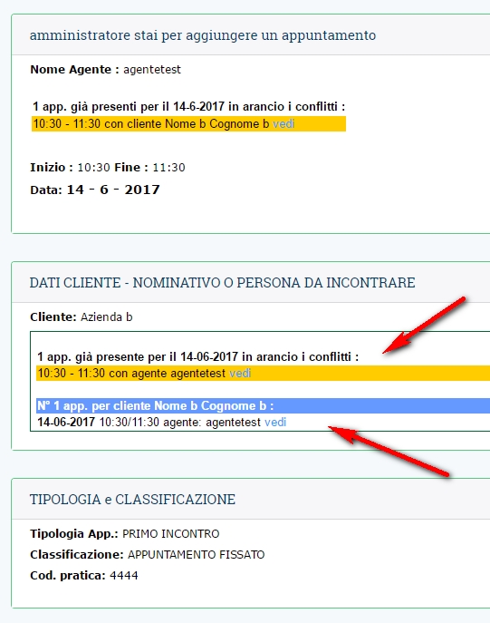 inserendo un appuntamento si vedono le date di tutti gli appuntamenti già in agenda per quel cliente