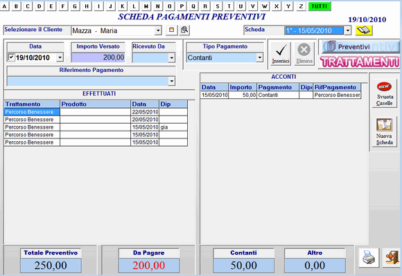 scheda pagamenti preventivi