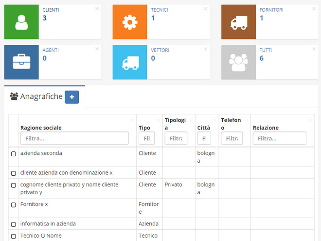 Anagrafiche gestione assistenza e manutenzione impiantisti ed installatori