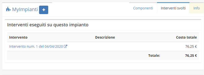 Riepilogo interventi svolti su un impianto