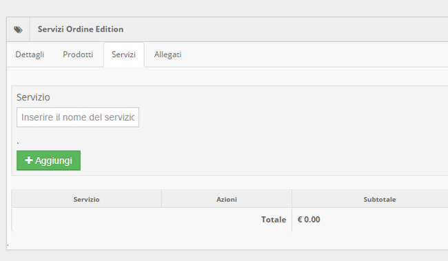 Ordine aggiungi servizio