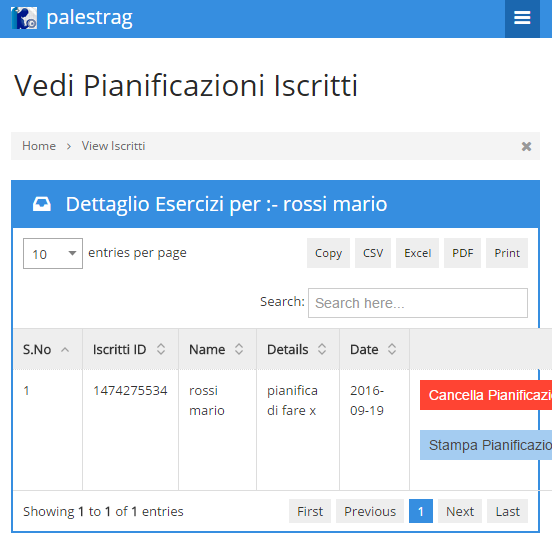 vedi le pianificazioni di attività / esercizi che sono associati a ciascun iscritto