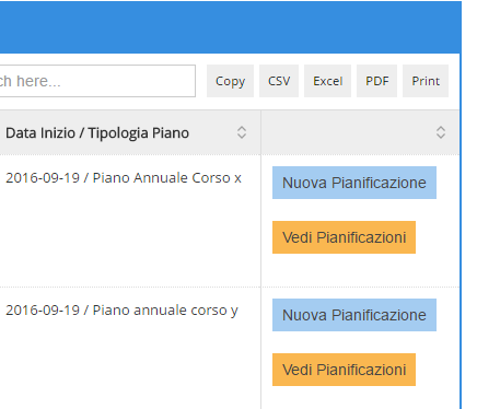 crea una nuova pianificazione di attività o esercizi per un iscritto ad un corso