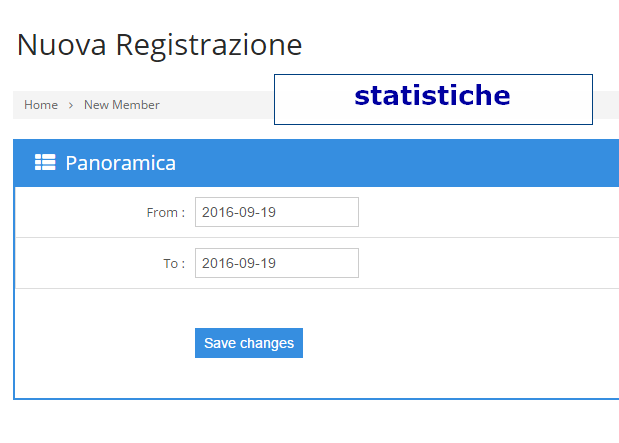 statistiche delle iscrizioni selezionando un range tra due date