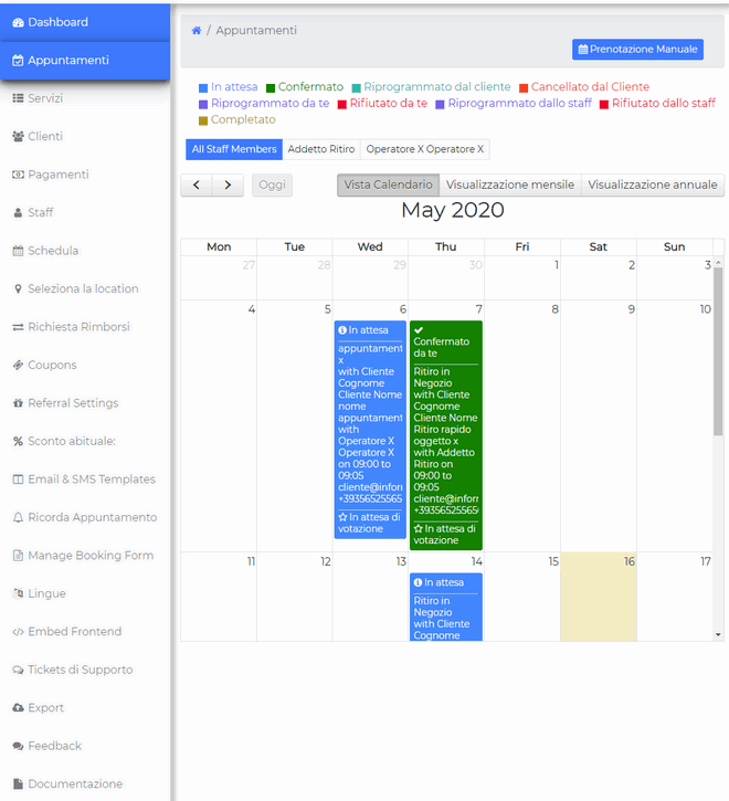 Calendario prenotazioni per ritiro in negozio