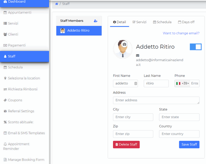 Gestione degli addetti al ritiro con loro accesso al programma per una gestione autonoma degli appuntamenti