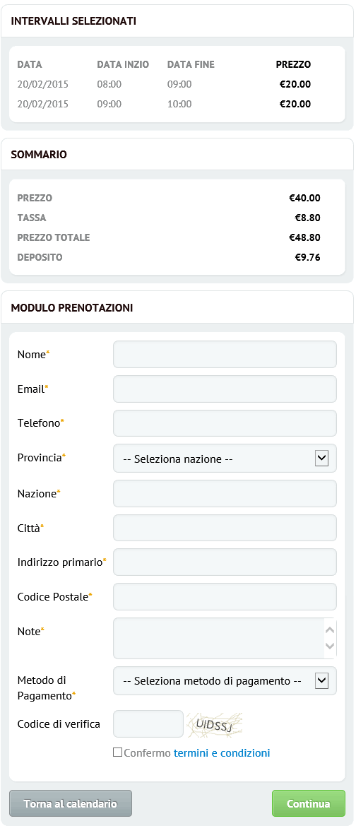 registrazione per la prenotazione online di un servizio o appuntamento