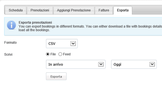 L'esportazione delle prenotazioni in csv, ical per google calendar o xml