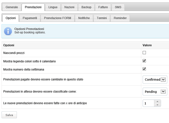Opzioni per le prenotazioni