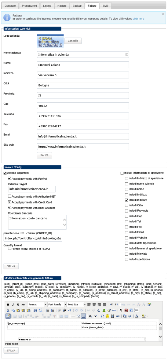 Personalizzazione completa della stampa della fattura con i campi ed i testi che volete