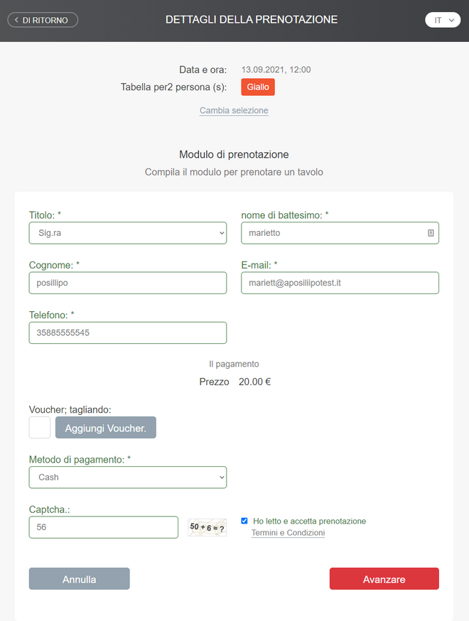 Effettua la prenotazione compilando il modulo preposto