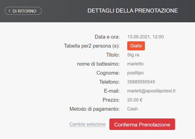 conferma la prenotazione ristorante