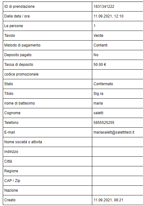 Stampa della prenotazione