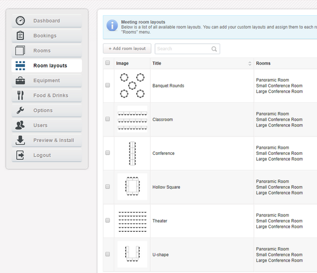 prenotazione sale layout