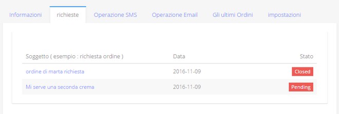 informazioni su ticket e richieste ordini