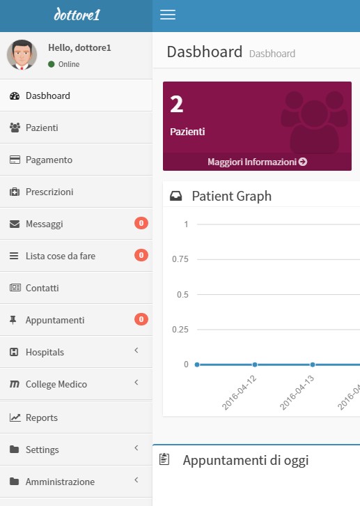 menu sezioni gestione studio medico