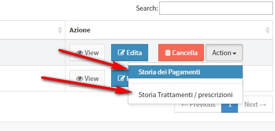 Storico pagamenti e trattamenti / prescrizioni per ogni paziente