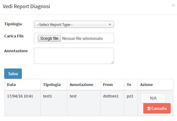 Report diagnosi paziente con caricamento file