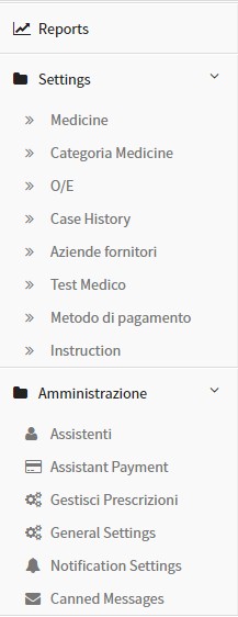 Impostazioni dei settings a disposizione per ogni medico