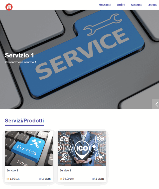 Pagina principale con slide e servizi / prodotti da presentare